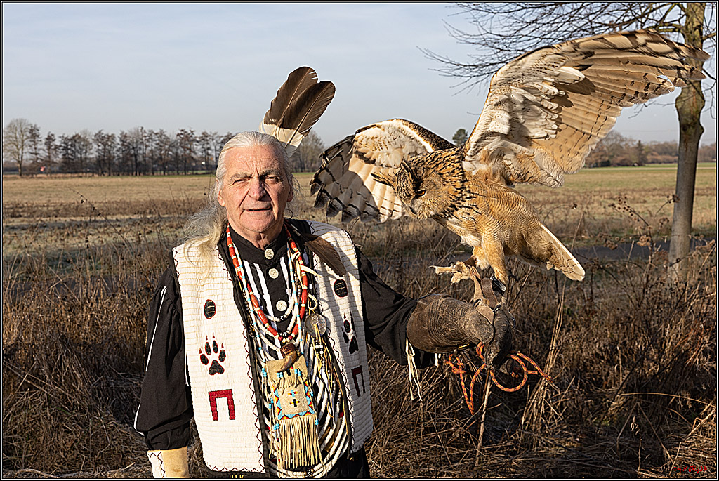 Cheyenne-Halbblut Hunting Wolf in der Falknerei Pierre Schmidt; Gymnich, 09.02.2023